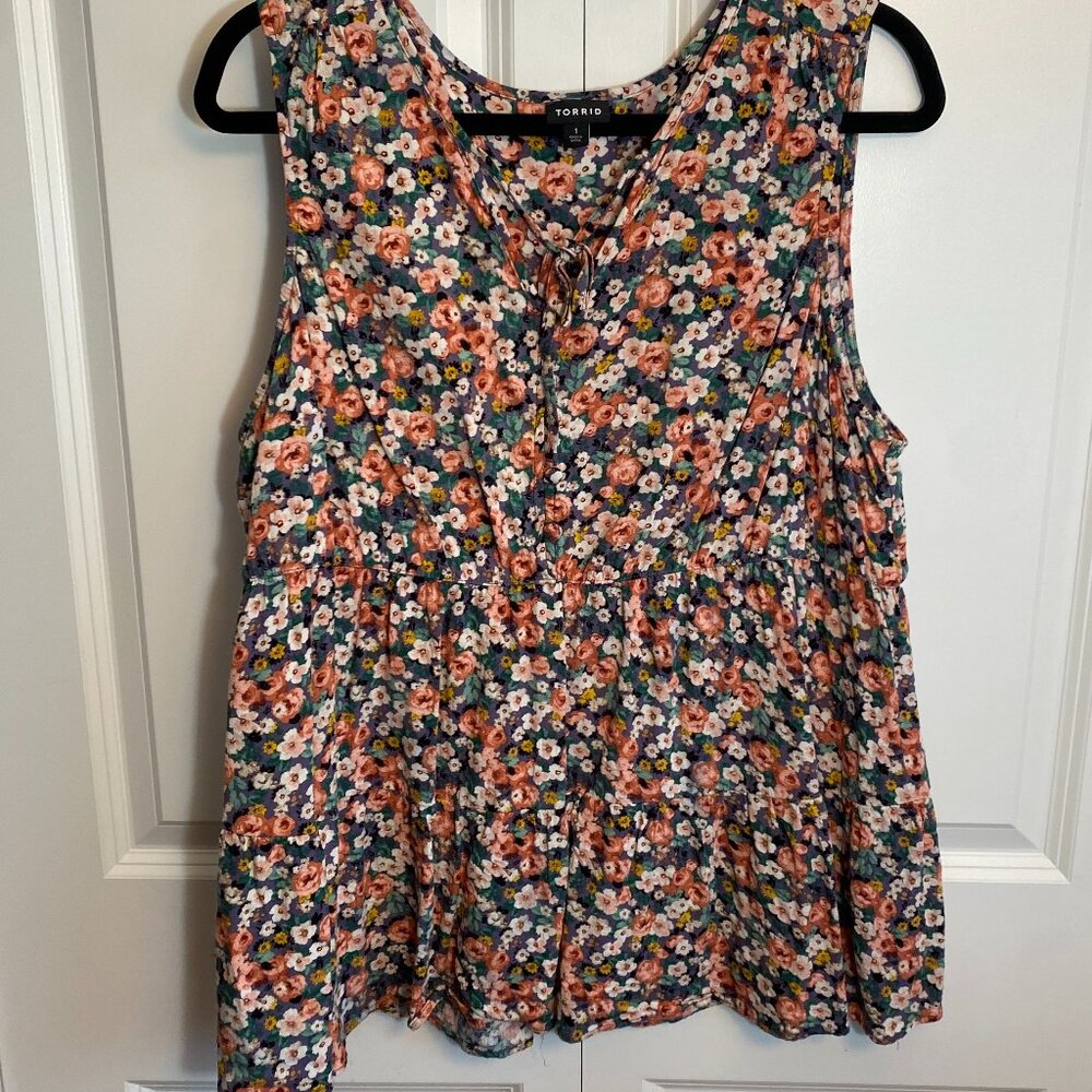 Torrid - Floral Sleeveless Babydoll Top - Size 1
